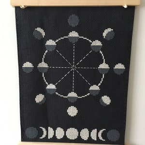 Moon Phase Poster Cross Stitch Pattern / Moon Cross Stitch Pattern / Moon Phase Embroidery / Stitch Moon phases / Stitch on Black Fabric image 2