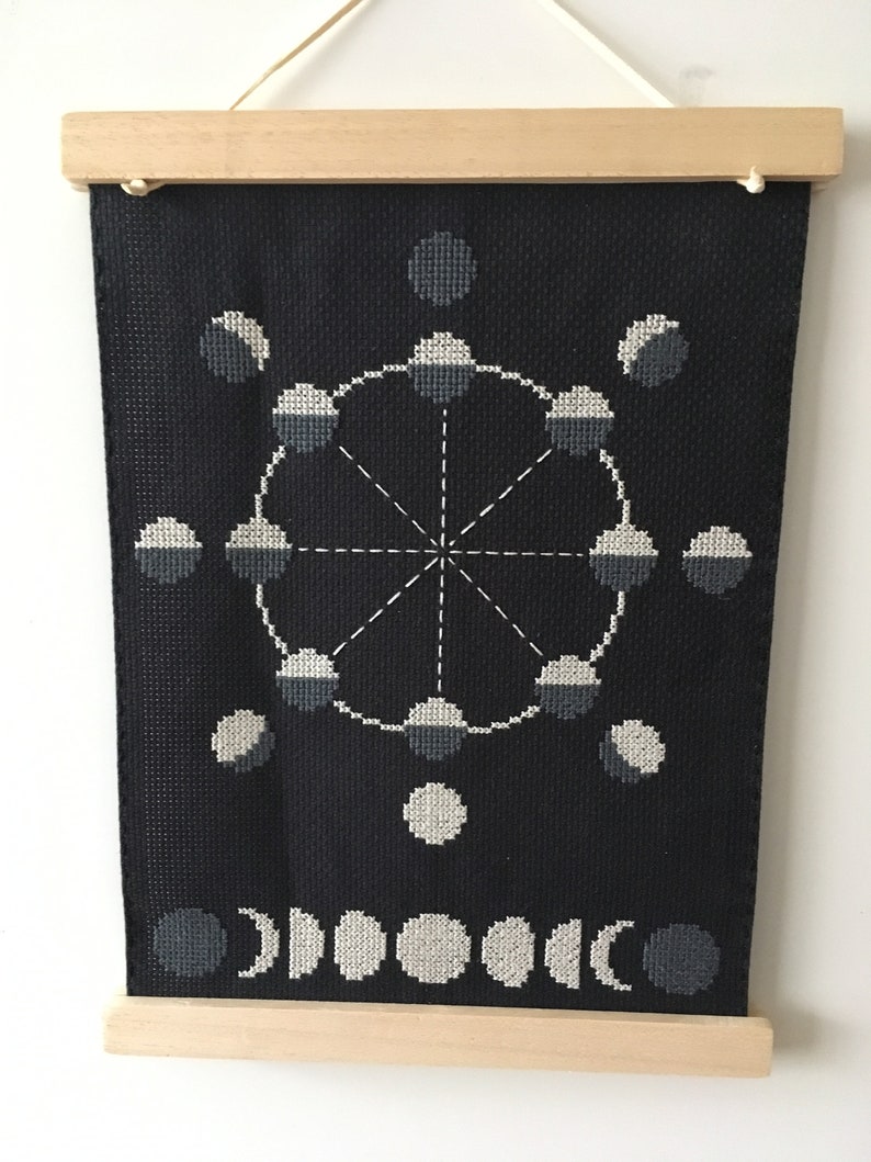 Moon Phase Poster Cross Stitch Pattern / Moon Cross Stitch Pattern / Moon Phase Embroidery / Stitch Moon phases / Stitch on Black Fabric image 2