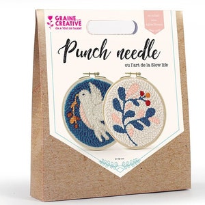 Double Beginner Punch Needle Kit / Dove & Plant / One #10 Punch Needle included / Punch Patterns  / Two Embroidery Hoops / Yarn included