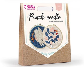 Double Beginner Punch Needle Kit / Dove & Plant / One #10 Punch Needle included / Punch Patterns  / Two Embroidery Hoops / Yarn included