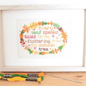 Emily Brontë Quote Fall Wreath, PDF Cross Stitch Pattern, floral wreath, Seasons cross stitch, acorns cross stitch, Literary Cross Stitch image 3