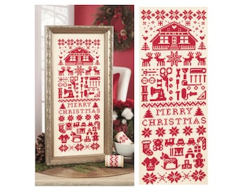 Santa Workshop Cross Stitch Pattern, Christmas Sampler PDF