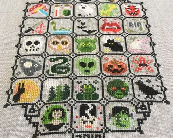 Halloween 2018 Cross Stitch Pattern, PDF Spooky Sampler Stitch Along