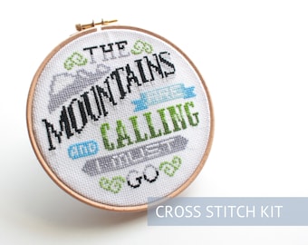 Mountains are Calling, cross stitch kit to buy, Mountain cross stitch kit, beautiful cross stitch kit, Quote cross stitch patterns kit