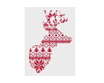 Nordic Cross Stitch Pattern Christmas Reindeer Pattern Printable Deer Instant Download PDF Scandinavian Modern Cross Stitch Holiday DIY Gift