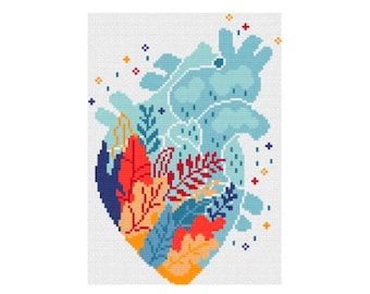 Love is Everything / Nurture Heart Cross Stitch Pattern / Love is Nurture Cross Stitch / Leaf Heart Cross Stitch / Nurture Leaves Embroidery