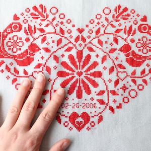 Red Heart Cross Stitch Pattern / Scandinavian Cross Stitch / Heart Embroidery / Folk Art Embroidery / Valentine Cross Stitch / Personalized image 4