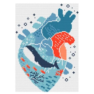 L&#39;amour c&#39;est tout / Motif de point de croix coeur océan / Point de croix Love is Water / Point de coeur / Point de croix mer / Motif de point océan