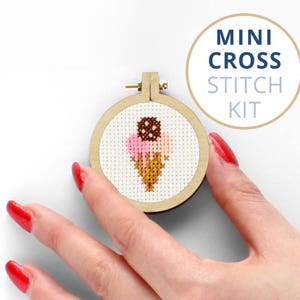 Mini Ice Cream xstitch kit, Cute modern cross stitch kit, Sweets counted cross stitch kit, Kawaii mini counted cross stitch kit, Summer Vibe