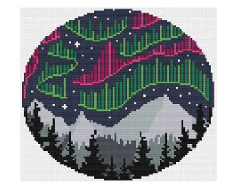Northern Lights Cross Stitch Pattern, Landscape PDF