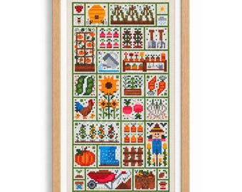 Allotment Garden Cross Stitch Pattern, Vegetable Gardening Stitchonomini PDF Sampler