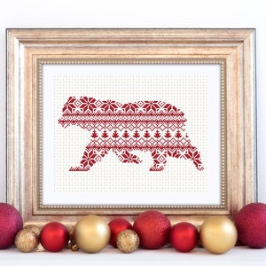 Polar Bear Cross Stitch Pattern Nordic Instant Download PDF Scandinavian Style Christmas Motif Arctic Pattern Holiday Festive Forest Animal