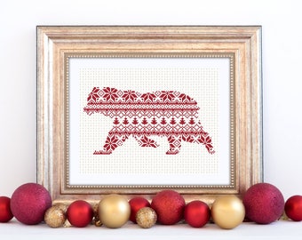 Polar Bear Cross Stitch Pattern Nordic Instant Download PDF Scandinavian Style Christmas Motif Arctic Pattern Holiday Festive Forest Animal