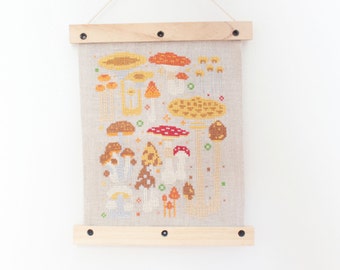 Mushroom Sampler PDF Cross Stitch Patroon, Thanksgiving patroon, Cross stitch chart, kruissteek woorden, Shroom Patroon, Fall Decor DIY