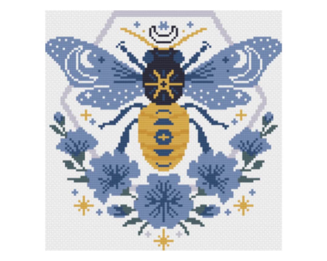 Queen Bee Moon Phase Cross Stitch Pattern PDF, Celestial Spring Bee ...