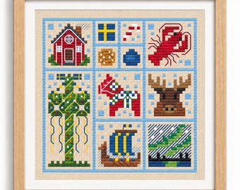 Sweden Cross Stitch Pattern, Dala Horse Stitchonomini PDF Sampler