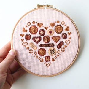 Chocolate Cross Stitch Pattern / Valentines Day / Chocolate Heart / BonBon Cross Stitch / Chocolate Lovers Gift / Chocolate Embroidery image 2