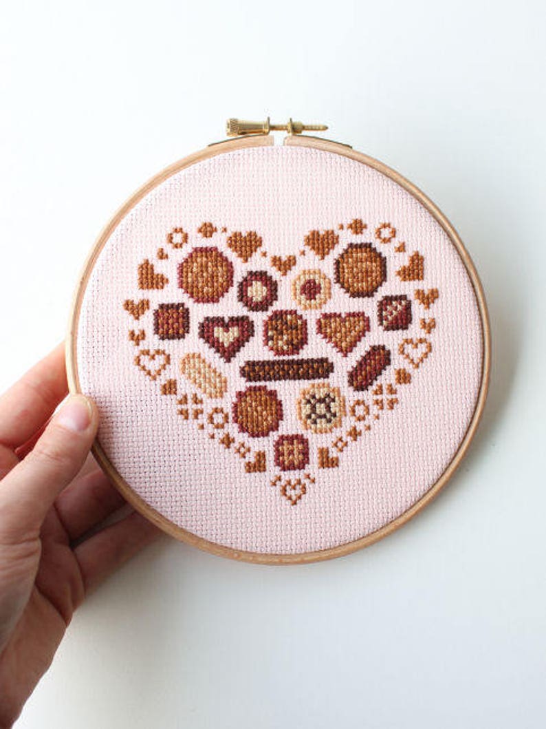 Chocolate Cross Stitch Pattern / Valentines Day / Chocolate Heart / BonBon Cross Stitch / Chocolate Lovers Gift / Chocolate Embroidery image 2