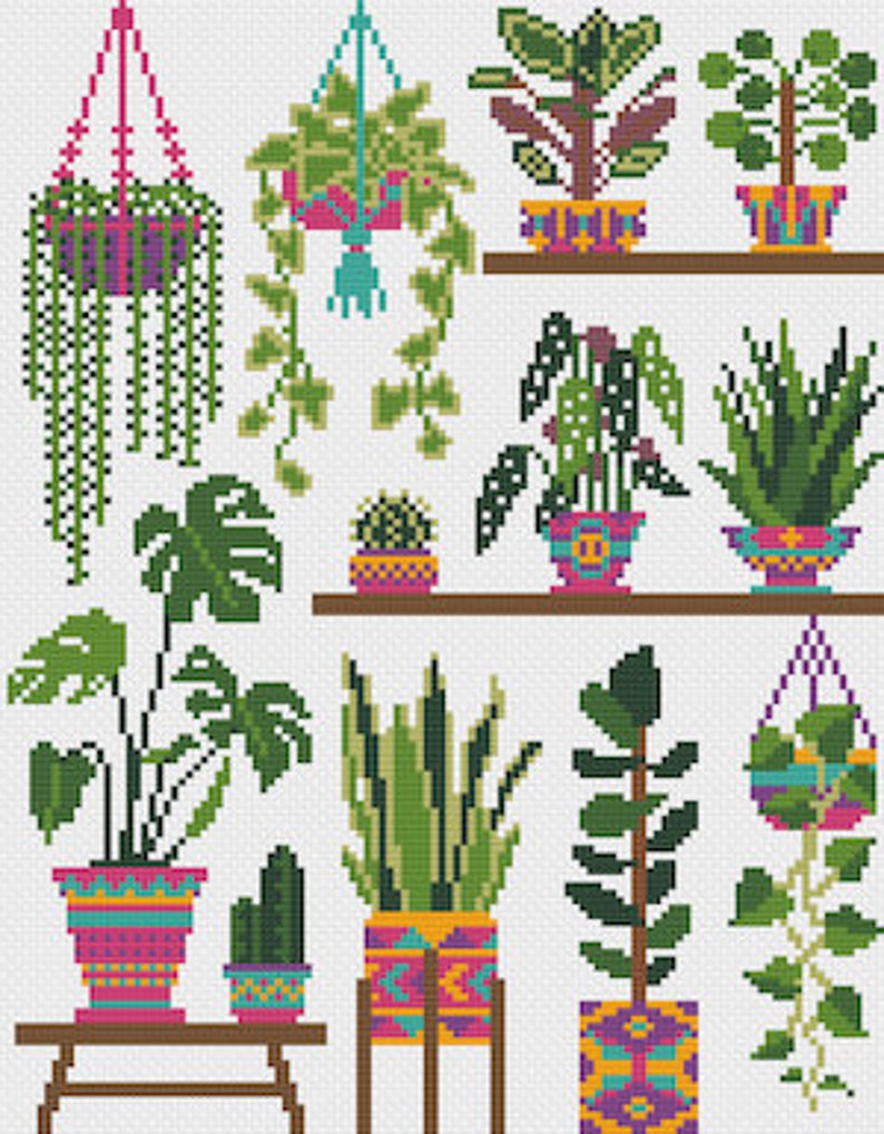 Homely Houseplants V1 2020 SAL / Plant Collage Cross Stitch Pattern / 3 Schemes / Plant Love / Monstera Cross Stitch / Plant Cross Stitch image 9