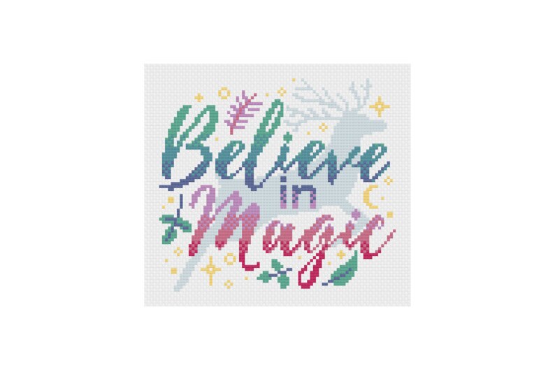 Believe in Magic Cross Stitch Pattern / Magic Cross Stitch / Deer Cross Stitch / Magical Forest / Forest Cross Stitch / Magical Stitch image 1