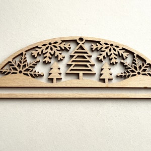 Beech Wood Winter Bell Pull / Christmas Wooden Bell Pull / Beech Wooden Cross Stitch Hanger / Snowflake Bell Pull / WInter Scene image 1