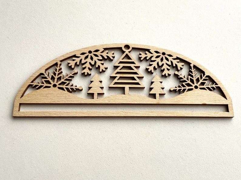 Beech Wood Winter Bell Pull / Christmas Wooden Bell Pull / Beech Wooden Cross Stitch Hanger / Snowflake Bell Pull / WInter Scene image 1