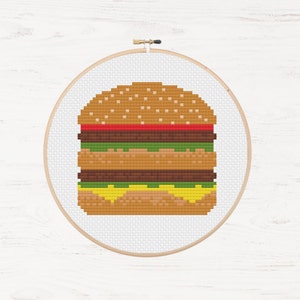 Burger Cross Stitch Pattern Cheeseburger Fast Food Pop Culture Instant Download PDF Printable Pattern Food Cross Stitch Hamburger DIY Geek