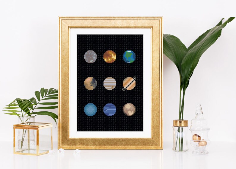 Mini Planet Cross Stitch Pattern Set 11 Patterns NASA Planets Geek Hoop Art Space Cross Stitch Science Tiny Planet Embroidery Set Discount image 3