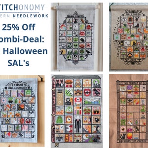 COMBI DEAL 5 patterns: Halloween 2018, 2019, 2020, 2021 & 2022 SAL Patterns / Value for Money  Cross Stitch Halloween Patterns