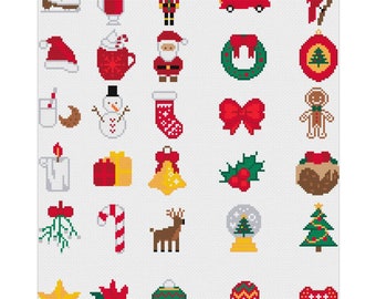 30 petits motifs de Noël au point de croix, ensemble PDF de mini ornements