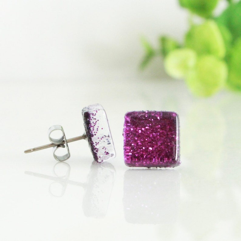 Pink Sparkly Earrings Purple Glitter Square Earrings Shiny Earrings For Women Gifts For Teen Girls Bridesmaid Stud Earring Set