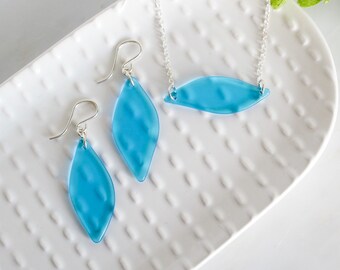 Ocean Inspired Jewelry, Matching Necklace Earring Set, Stained Glass Jewelry