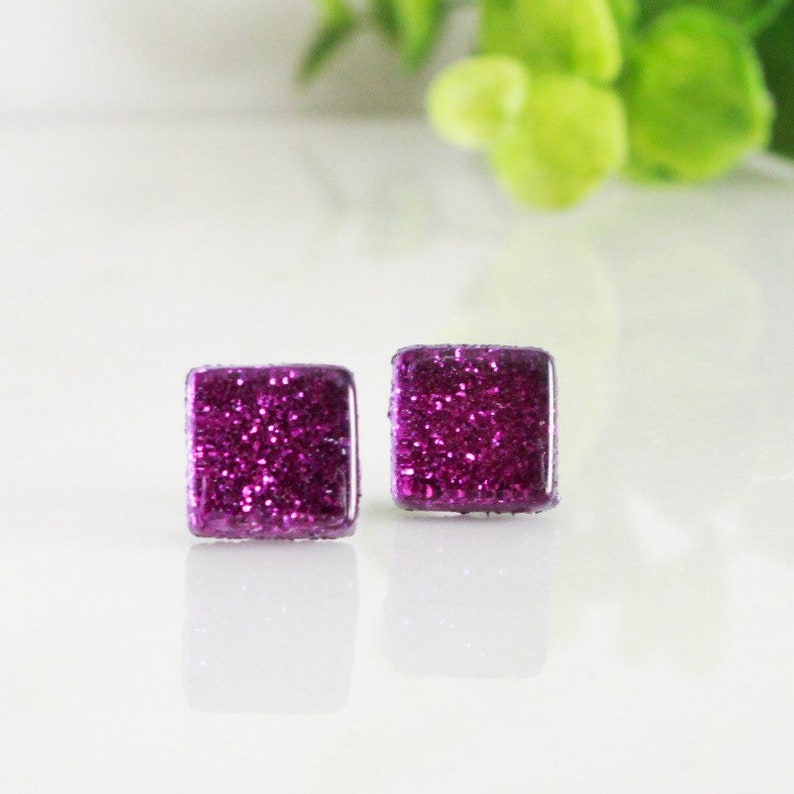 Pink Sparkly Earrings Purple Glitter Square Earrings Shiny Earrings For Women Gifts For Teen Girls Bridesmaid Stud Earring Set