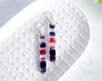 Bar Earrings Long, Dangle Bar Earrings, Step Mom Mothers Day Gift, Stained Glass Earrings,