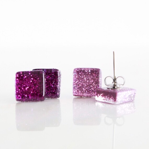 Pink Sparkly Earrings Purple Glitter Square Earrings Shiny Earrings For Women Gifts For Teen Girls Bridesmaid Stud Earring Set