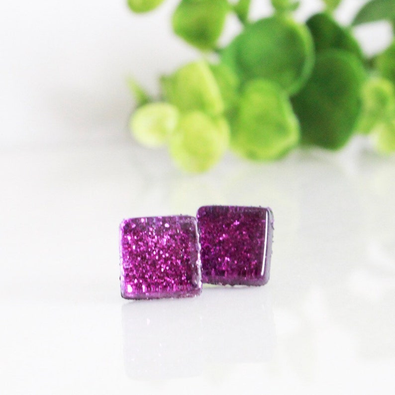 Pink Sparkly Earrings Purple Glitter Square Earrings Shiny Earrings For Women Gifts For Teen Girls Bridesmaid Stud Earring Set