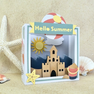 Olá Summer Beach Box Card com arquivos SVG de envelope para máquinas de corte Cricut e Silhouette