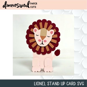 Cartão Lionel the Stand Up - Leão SVG - Cartão SVG - Leão Svg para crianças - Cartão pop-up svg - Papercraft - Cartão para crianças