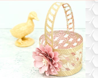 Little Round Paper Basket with Paper Flower SVG files for Cricut, Silhouette Designer Edition Software