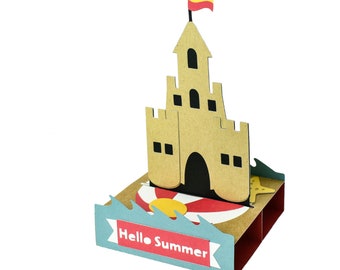 Slide and Stand Sandcastle Card svg file DIY 3D Craft for Cricut, Silhouette Designer Edition and others