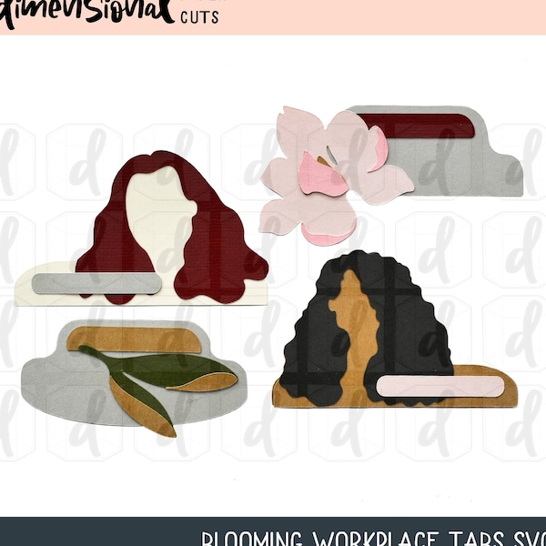 Blooming Workplace Tabs SVG paper craft for Cricut, Silhouette