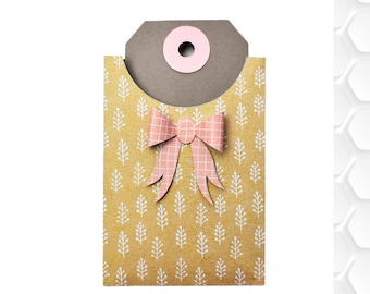 Tag Flip Book SVG with Sleeve and paper bow svg papercraft for Cricut, Silhouette happy mail crafting