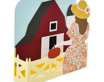 Southern Farm Woman Box Card Autumn layered SVG Paper craft DIY for Cricut, Silhouette Designer Edition +
