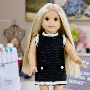 Handmade Designer Tweed Dress For American Girl 18 inch Dolls Black LBD