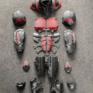 HeroV2 Red Armour Set (Neck/Chest/Abs/Gauntlets/Shoulders/Boots) Superhero Cosplay Costume Movie Cape Armor Muscle Suit Replica Prop