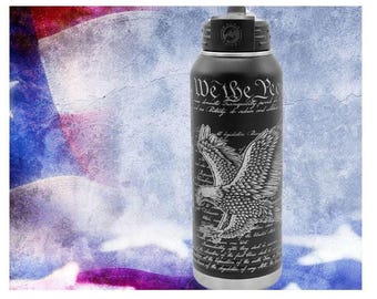 We The People Eagle Water Bottle, Patriotic USA Flag, Custom 32oz