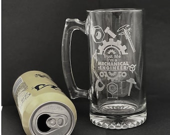 Laser Etched Mechanical Engineer Beer Mug, Funny Gift
