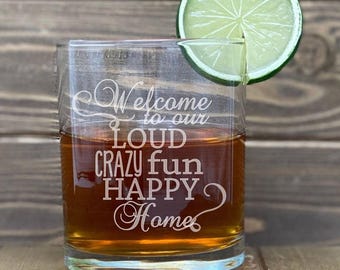 Set of 4, Personalized Whiskey Glasses, New Home Gift, Welcome Gift, Monogram Custom Made, Birthday, Good Whiskey, Man Cave Glass, Friends