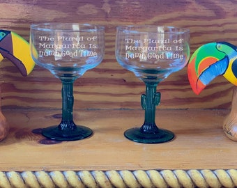 Geëtst Margarita-glas, steel cactus, Fiesta Party Favor