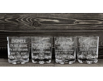 Polycarbonate, Etched Engineer Motto Whiskey Glass, Funny Gift, Unbreakable Rock Glass, Engineers, Engineer Boss, Electronic, Personalized